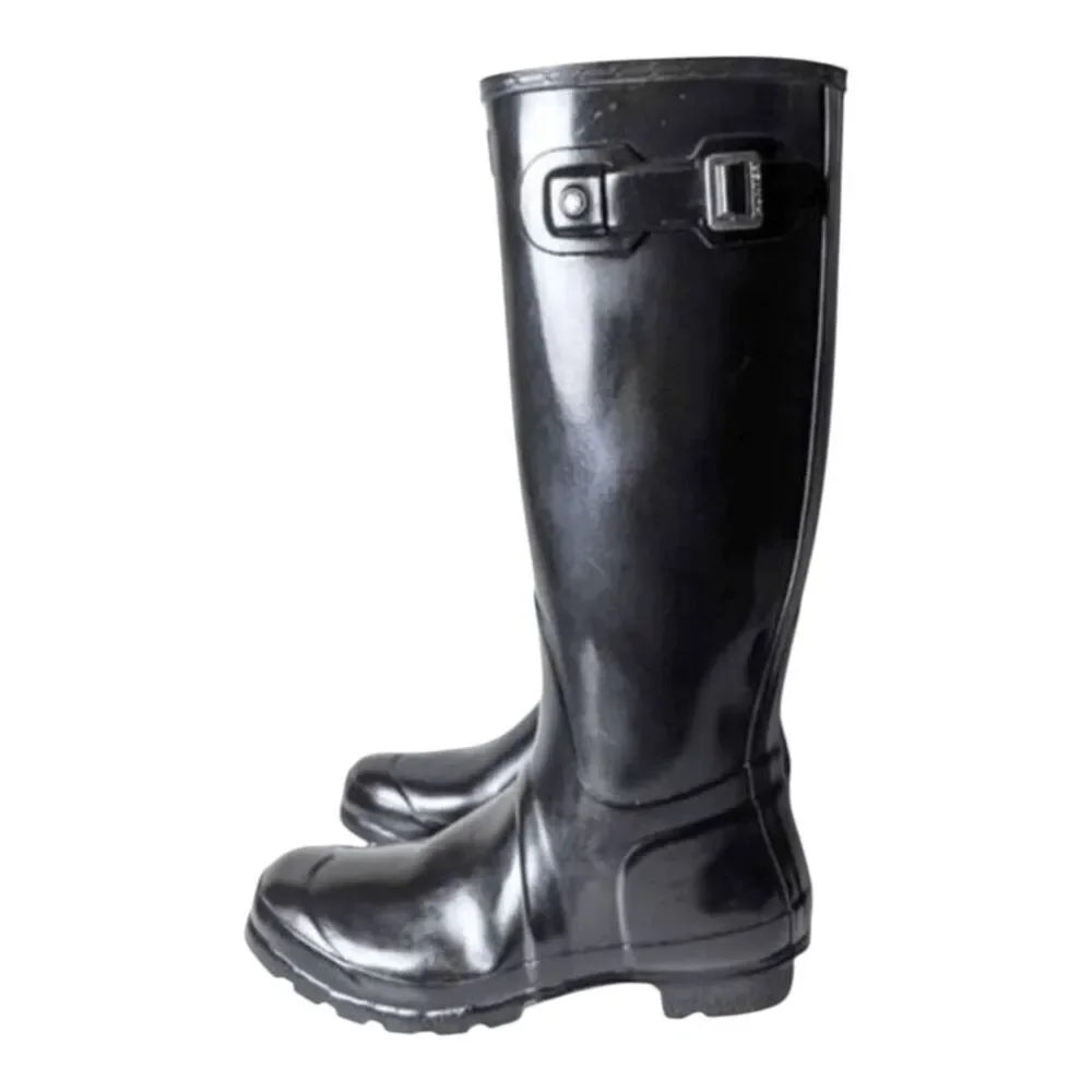 HUNTER Original Tall Gloss Rain Boot In Black Size 7